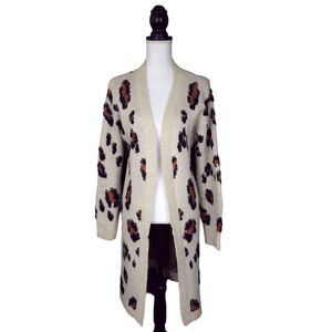 Knox Rose Leopard Print Super Soft & Cozy Long Open Cardigan Sweater Siz…